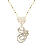 BLBLJERY 14K Gold Plated Initial Necklaces for Women imitation Diamond Heart Initial Necklace Cubic Zirconia Initial Pendant Iced Out Letter Necklace