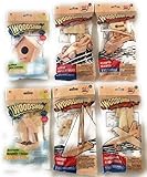 Wood Craft Model Activity Kits - Helicopter, Fighter Plane, Sail Boat, Race Car, Bird House, Bird Feeder, 6-kit Set