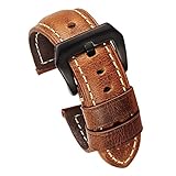 Carty Mens Watch Bands Oil Wax Calfskin Handmade Brown Leather Watch Strap 24mm Brushed Black Buckle