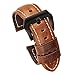 Carty Mens Watch Bands Oil Wax Calfskin Handmade Brown Leather Watch Strap 24mm Brushed Black Buckle
