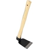 Hand Hoe Carbon Steel with Ergonomic Wood Handle for Gardening | Durable weeding tool, - steel , comfortable real grip, ideal for digging and planting, lightweigh