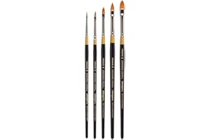 KINGART B-094 Premium 5 pc. Original Gold 9515 Series POINTED FILBERT Artist Brush Set, Synthetic Golden Taklon Hair for Acry