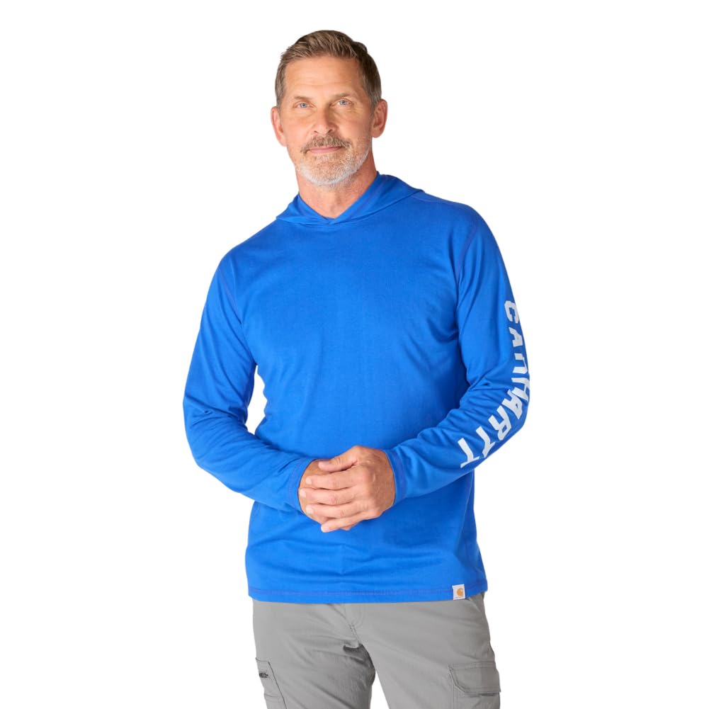 Carhartt Men's Force Relaxed Fit Midweight Long-Sleeve Logo Graphic Hooded T-Shirt, Electric Indigo, Medium Image