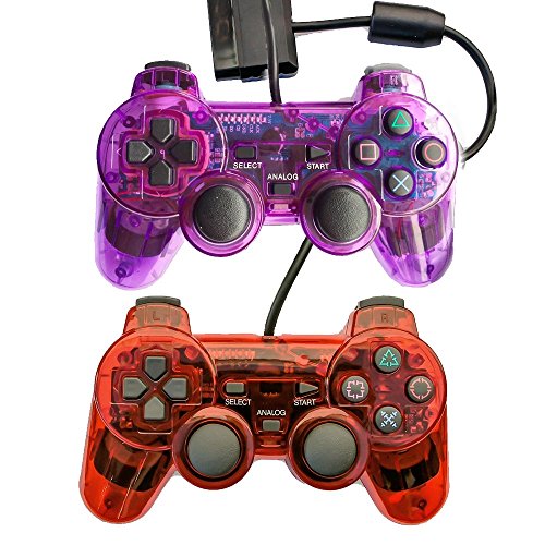 image for Saloke Wired Gaming Controller for Ps2 Double Shock (Clear Purple and 