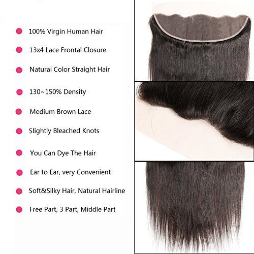 Huarisi-Straight-Virgin-Hair-Frontal-Only-Brazilian-Human-Hair-with-Baby-Hair-Single-Free-Part-Lace-Closure-4x13-Ear-To-Ear-Slightly-Bleached-Knots-Natural-Black-Color-12-Inch-for-Black-Women