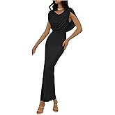 Floerns Women's Elegant Draped Cowl Neck Bodycon Dress Sleeveless Mesh Cocktail Party Long Dresses