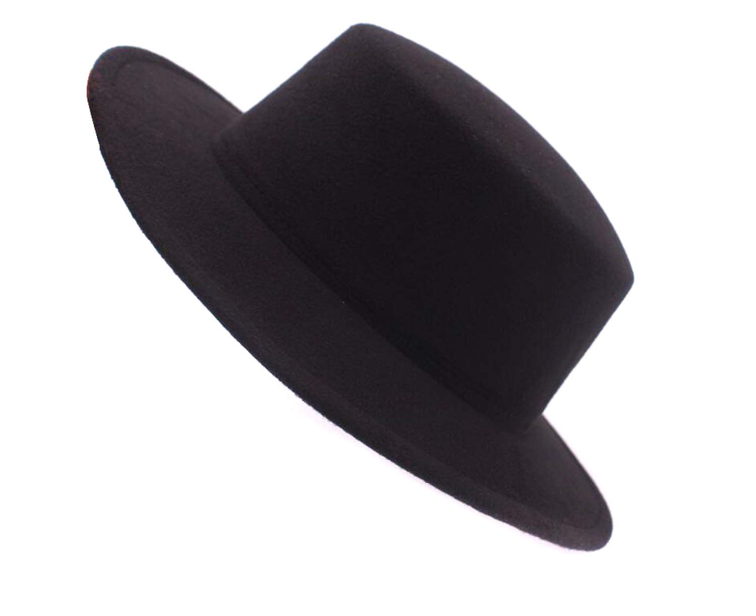 Photo 1 of ASTRQLE Fashion Classic Black Wool Blend Fedora Hat Brim Flat Church Derby Cap