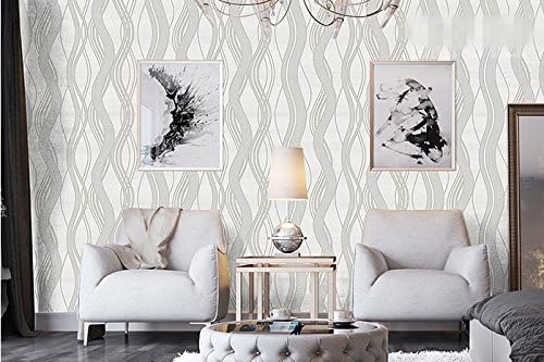 Poowef Wallpaper Living Room Wallpaper Modern Simplicity Wall Paper Fashion Air Stripes PVC Fine Press House Background Wall Grey Green, 0.53 * 10M,Gsy-Kc-152903 Fashion Ash