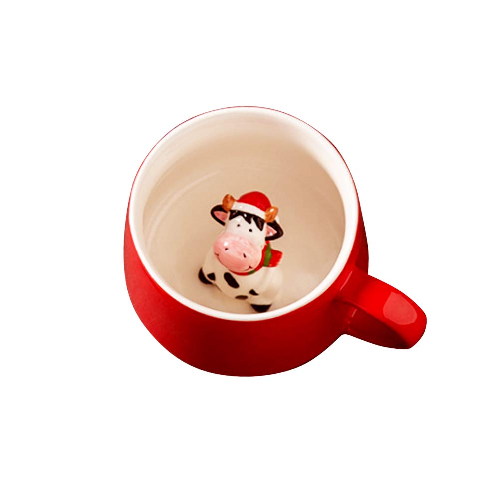 BigNoseDeer Cute Christmas Cow Ceramic Mug Unique Hand Painted Novelty 3D Animal Cups Chocolate Tea Milk Mugs for Christmas Weddings Birthdays Gifts for Women Girls (Cow)