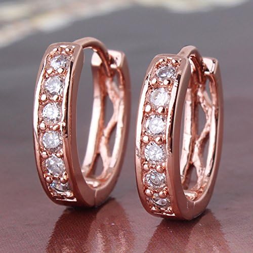 Chokushop 14 New Fashion 18K Rose Gold Filled White Crystal Cubic Zirconia Earrings Hoop Huggie Ear-rings For Women E117c