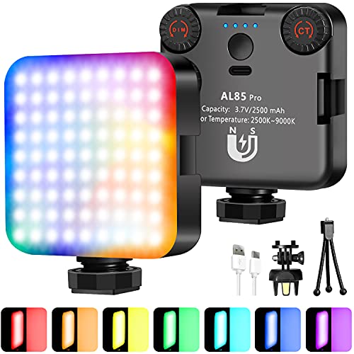 Vanpaga RGB LED Video Lights Atmosphere lamp, Magnetic LED Camera Lights 360° Full Color Portable Photography Light 3 Cold Shoe, Rechargeable 2500mAh 2500-9000K Dimmable Fill Light Panel Lamp CRI 95+