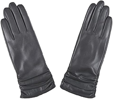 Women's Outdoor Gloves, Magelier Coolmax Simple Style Full Finger Genuine Lambskin Leather Gloves Large Grey