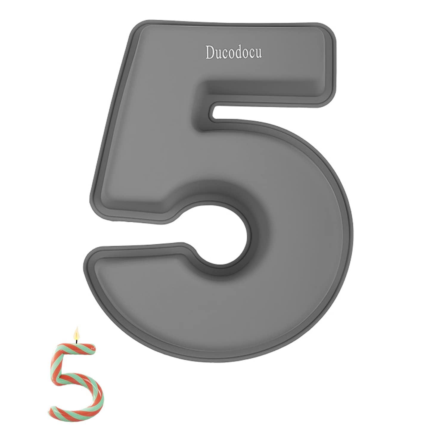 Photo 1 of *ONLY 1* Ducodocu 3D Silicone Cake Pans Large Number Cake Mould Novelty Cake Tins DIY Baking Mold for Birthday Wedding Anniversary 10 inch Number of 5 Gray, 1 Pack