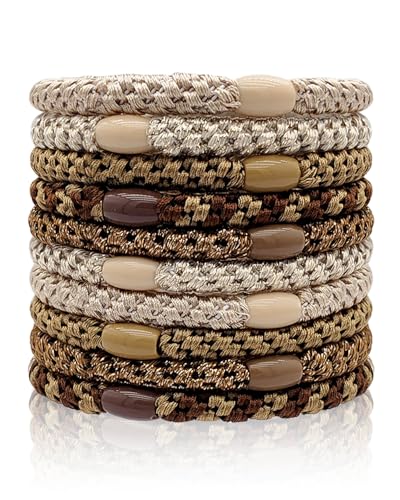 Kisvic Hair Bands for Girls 10 Pcs Multicolor Fashion Elastic Hair Bands for Women Thick Curly Hair Bands (Brown)