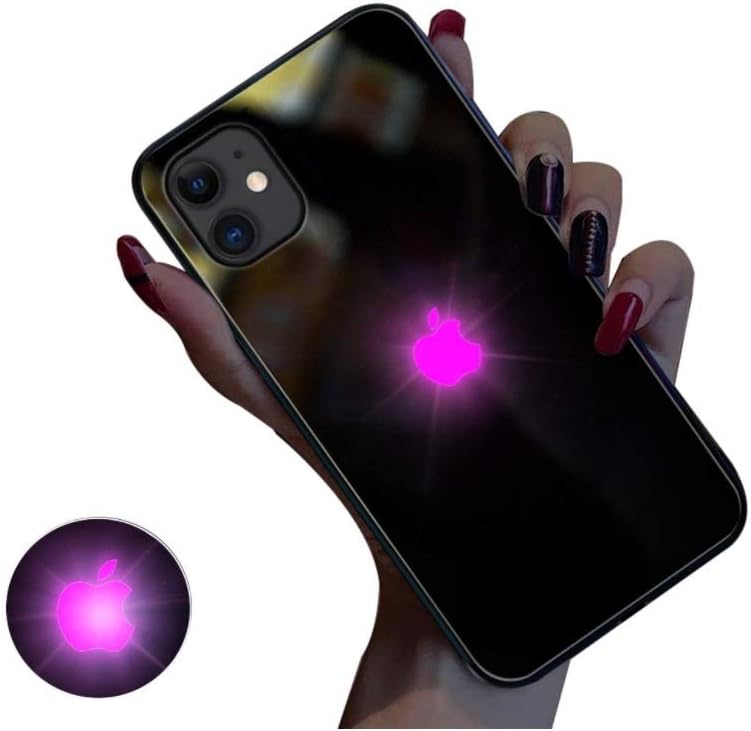 Iphone 11 Pro Max Phone Cases Led Logo Light, Glowing Logo Light Up Logo Case Illuminate Cover Tempered Glass Back Cover Protective Hard Back Case for Iphone 6 7 8 6S Plus XS XR,Black1,iPhone 11pro ma