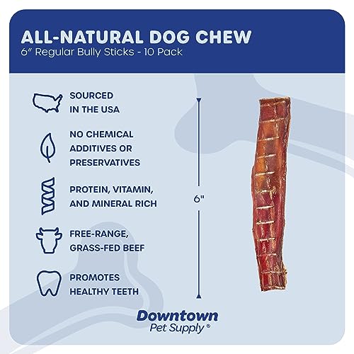 Downtown Pet Supply USA Sourced 6", 10 Pack Bully Sticks for Large Dogs