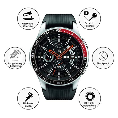MASCARRY Bezel Ring for Galaxy Watch 46mm / Galaxy Gear S3 Frontier & Classic, Aluminium Bezel Loop Adhesive Cover Anti Scratch Protection for Galaxy Watch Accessory（Black & Red） - Thumbnail 2