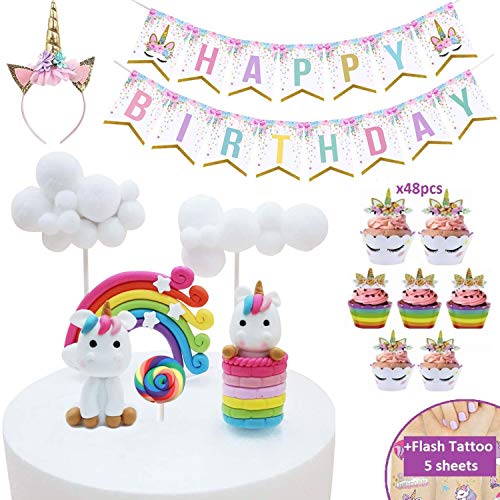Makadami Unicorn Cake Topper - Unicorn Cake Decorations - Unicorn Cupcake Topper - Unicorn Horn Headband - Unicorn Party Decorations - Unicorn Cupcake Decorations - Unicorn Cake Decorating Kit