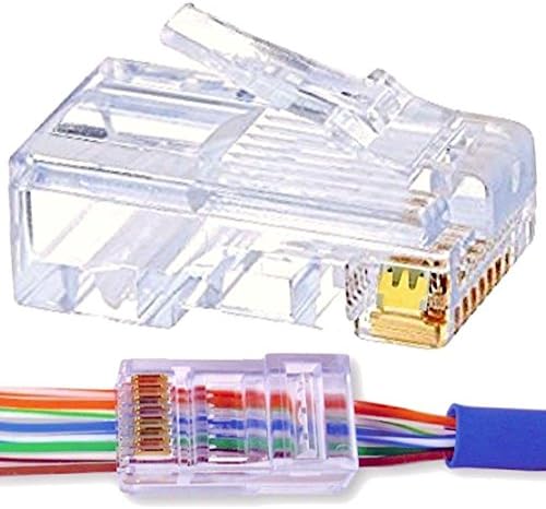 EZ RJ45 Connector Cat 6 , Advanced Triple Prong &amp; Gold Plated, Crystal Clear , Fast Easy Strong Connections Every Time RJ45 Connector EZ Pass Through Crimp Connectors RJ45 EZ, 50 Pieces