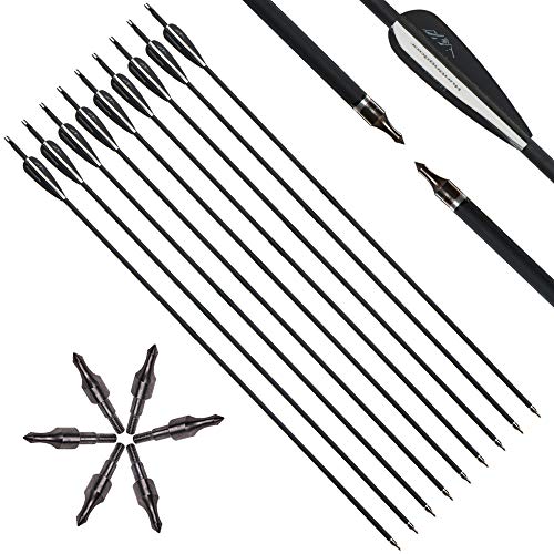 Huntingdoor 30" Carbon Target Arrows Recurve Arrows Hunting Arrows with Adjustable Nock and