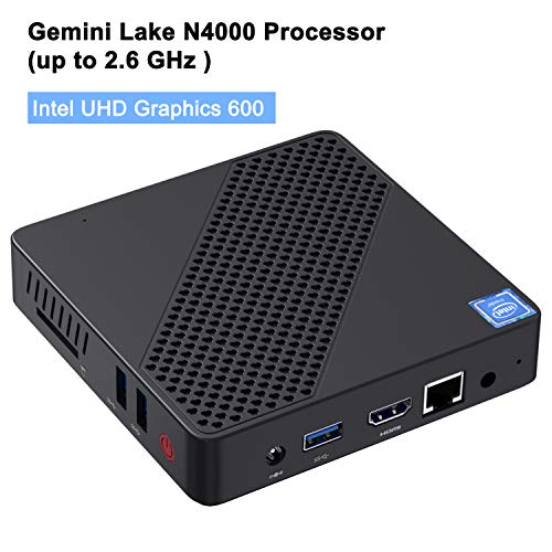 N40 Mini PC Intel Celeron N4000(up to 2.6GHz), Fanless Windows 10 Pro Mini Computer, DDR4 4GB+64GB eMMC, UHD 4K@60Hz, DIY SSD, Dual Band WiFi, HDMI&VGA, Support Auto Power On, PXE Boot, WOL, RTC Wake