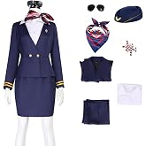 Furbevo Adult Flight Attendant Costume Women Airline Stewardess Outfit Uniform with Accessries