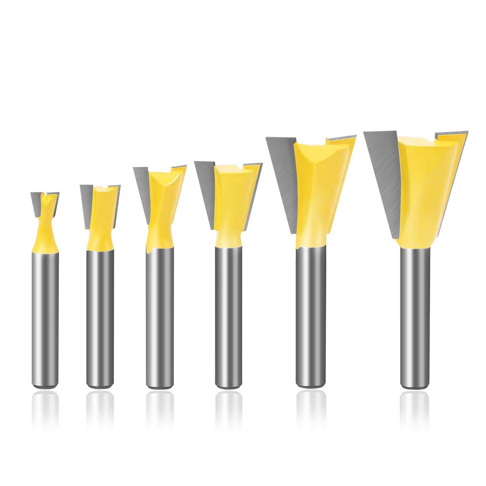 Bestgle 6pcs 1/4 Inch Shank Half-Blind & Through Dovetail Joint Router Bit Set for Woodworking Milling Cutter Tools 1/4" 3/8" 1/2" 7/16" 3/4" 7/8"