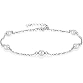 SeiMios 925 Sterling Silver Pearl Bracelet for Women- 5mm Pearl Beads Adjustable Chain Bracelets Jewelry Gifts for Her