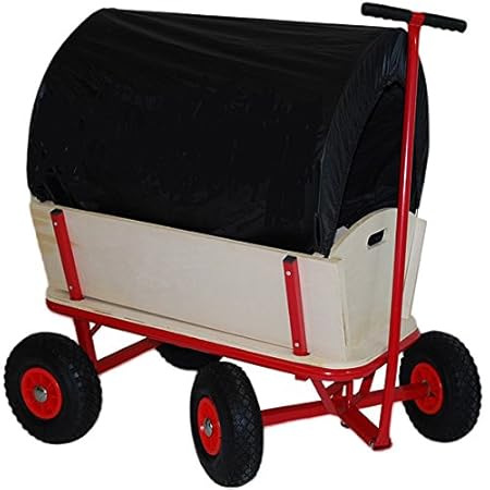 Helo Bollerwagen Handwagen 150 kg Tragkraft mit Dach (Schwarz) und Luftreifen, Stahlrohrkonstruktion mit verstärkter Ablagefl