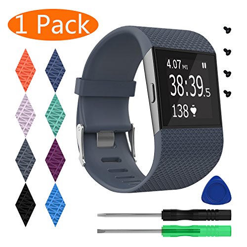 KingAcc Fitbit Surge Bands, Silicone Accessory Replacement Band for Fitbit Surge, With Metal Buckle Fitness Wristband Strap WatchBand Women Men (1-Pack, Gray, Large) KingAcc Fitbit Surge Bands, Silicone Accessory Replacement Band for Fitbit Surge, With Metal Buckle Fitness Wristband Strap WatchBand Women Men (1-Pack, Gray, Large)