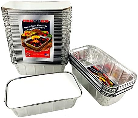 PACTOGO 1 1/2 lb. IVC Disposable Aluminum Foil Loaf Bread Pan w/Board Lid (8" x 4.1" x 2.2") - Heavy Duty Made in USA (Pack of 50 Sets)