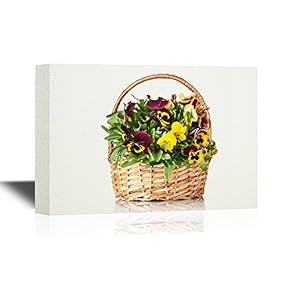 Pansy Flower Canvas Wall Art - A Basket of Pansy Flowers - Gallery Wrap Modern Home Art | Ready to Hang - 12x18 inches