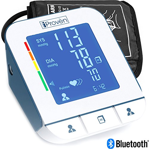 Blood Pressure Monitor - Premium Technology: Double Pulse Detection - Lightning fast (30-40 sec) and Highly Accurate - iProvèn BPM-2244BT - Free Mobile App and Convenient Cuff (Gray-White)