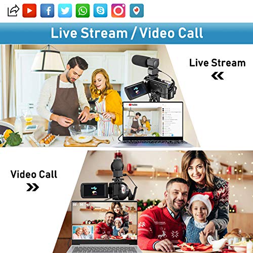 Video Camera Camcorder with Microphone, Aasonida YouTube Vlogging Camera FHD 1080P 30FPS 24MP 16X Digital Zoom,Digital Camera Webcam Recorder with Remote Control, 3" 270° Rotation Screen,2 Batteries - Thumbnail 2