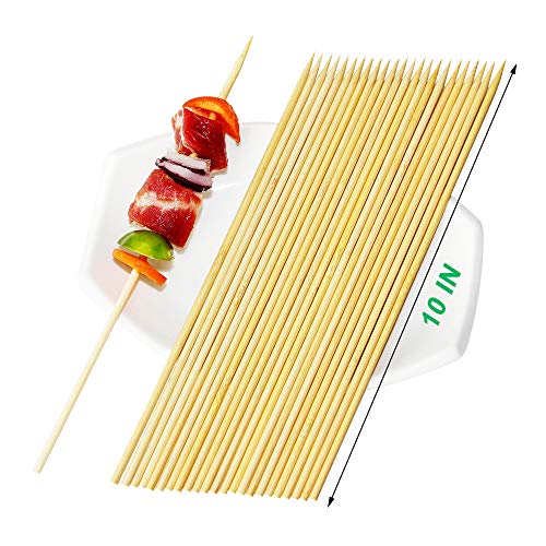 TKDY Bamboo Skewers, 10 inches 400 Pcs Food Grade Natural BBQ Sticks for Outdoor Grilling, Shish Kabob, Appetizer, Vegetables, Marshmallows Fondue Shrimp, Fruit, Corn. - Thumbnail 2