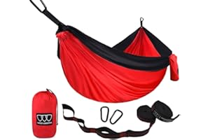 Gold Armour Camping Hammock - Portable Hammock Single Hammock Camping Accessories Gear for Outdoor Indoor Adult Kids, USA Based Brand (Red & Black)