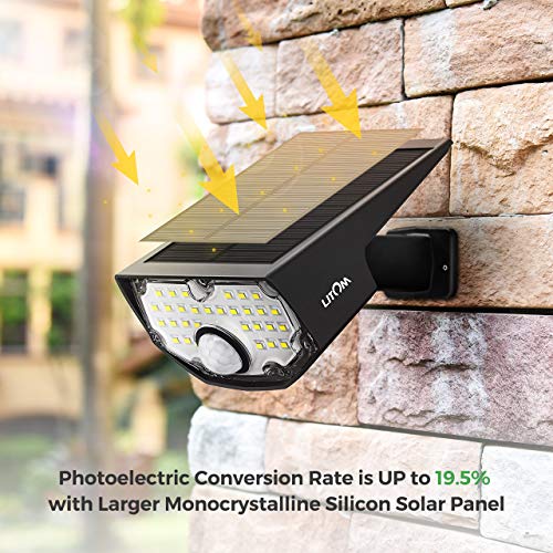 LITOM Solar Lights Outdoor IP67 Waterproof 3 Optional Modes Solar Motion Sensor Lights with Wide Angle -2 Pack