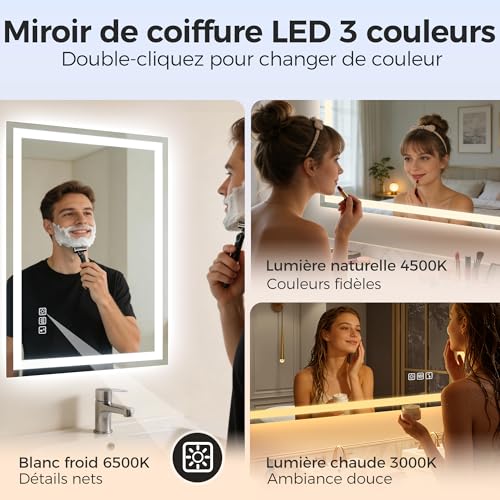 STARLEAD Mirror-LED-Bathroom-with-Lighting and Bluetooth, Anti-fog, 3 Colours Light, Dimmable, Memory, IP44, Tempered Glass, Horizontal/Vertical