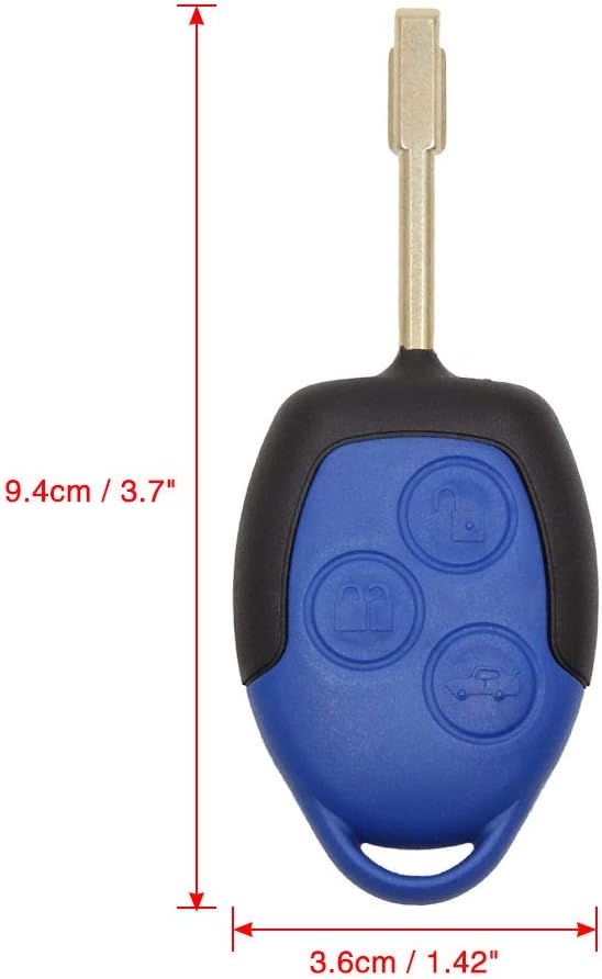 sourcing map 3 Button Uncut Insert Key Fob Remote Control Case Shell for Transit, Blue, 9.4x3.6x1.2cm / 3.7"x1.42"x0.47"(L*W*H) - Image 3
