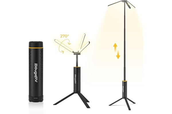 BougeRV T1 Telescopic Camping Light, 15600mAh Rechargeable Lantern, Black | Portable Camping Light, 1000x3 Lumens, Rotatable