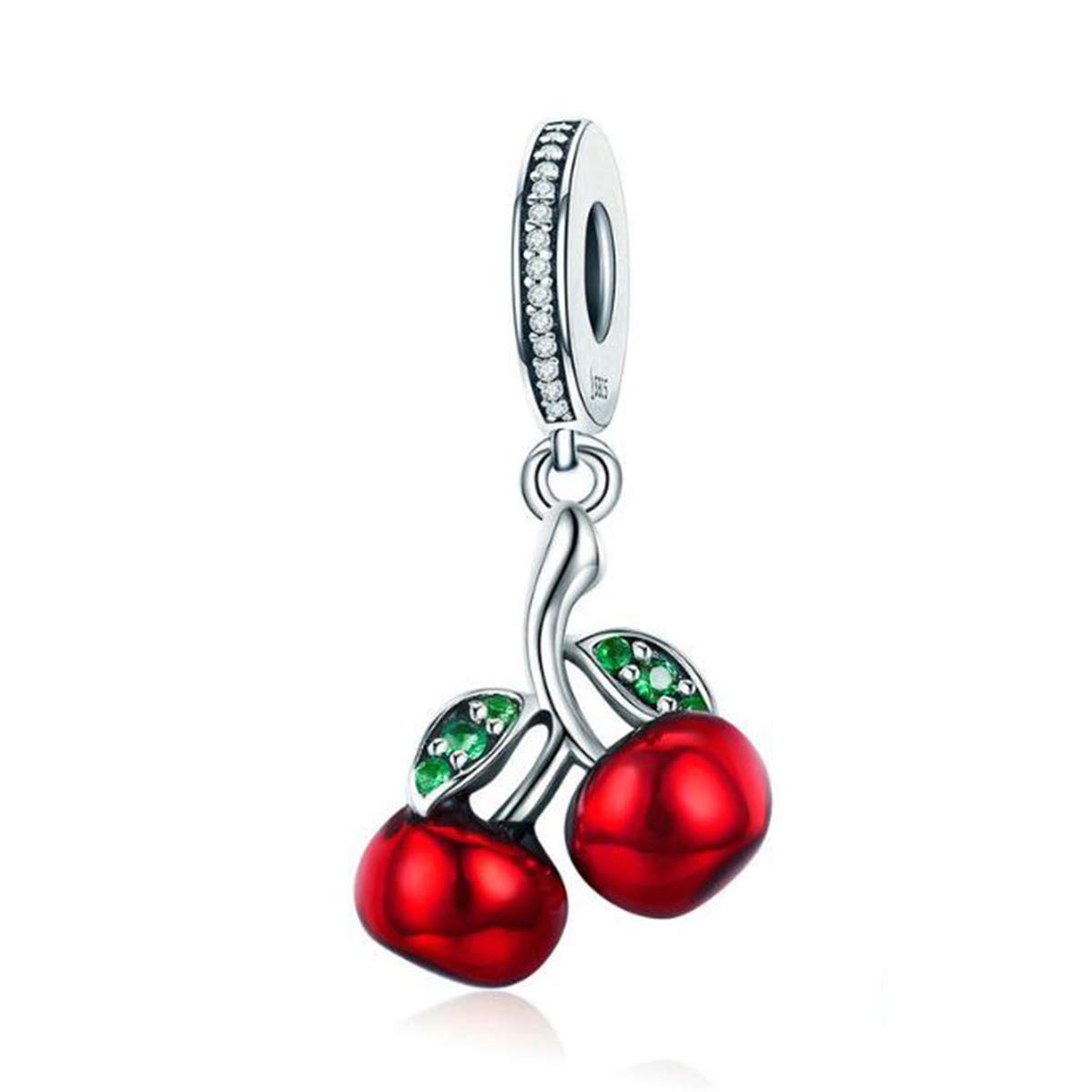Fruit Charm 925 Sterling Silver Red Enamel Charm Fruit Bead Christmas Charm for Pandora Bracelets (Cherry Charm)