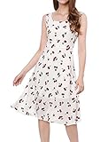 Allegra K Women's 1950s Sleeveless Swing Cherry Print Midi Flare Vintage Dress White L (US 14)