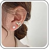 Allereyae Vintage Crystal Fish Tail Ear Jacket Earrings Gold Mermaid Pearl Studs Earrings Whale Tail Earrings Front Back Earrings Jewelry for Women