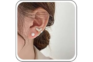 Allereyae Vintage Crystal Fish Tail Ear Jacket Earrings Gold Mermaid Pearl Studs Earrings Whale Tail Earrings Front Back Earrings Jewelry for Women