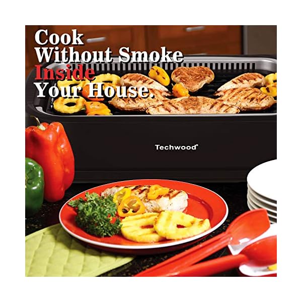 Indoor Smokeless Grill, Techwood 1500W Electric Indoor Grill with Tempered Glass Lid, Portable