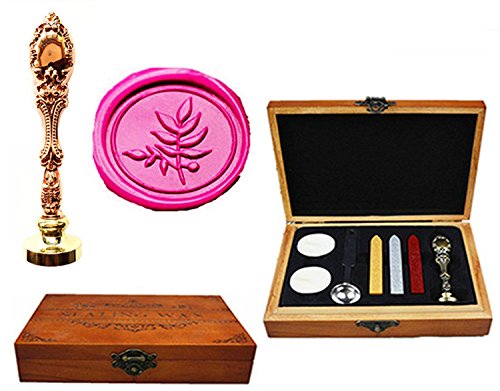 MNYR Fancy Fine Leaf Plant Luxury Wood Box Red Brass Metal Peacock Wedding Invitations Gift Cards Paper Stationary Envelope Seals Custom Wax Seal Sealing Stamp Wax Sticks Melting Spoon Wood Gift Kit