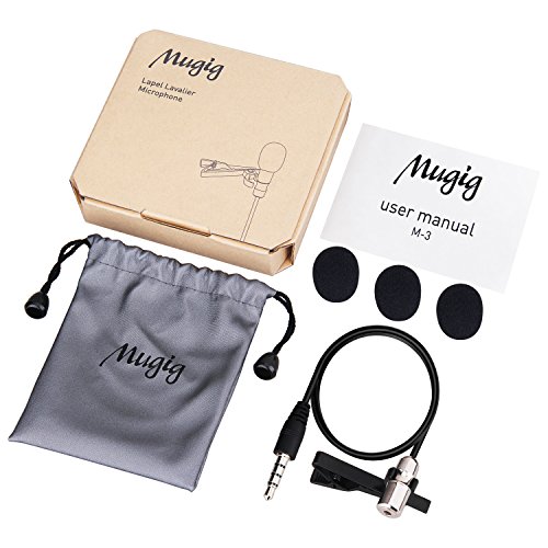 Lavalier Microphone, Mugig Omnidirectional lapel microphone, with easy clip on system, compatible for Android & ISO Smartphones, Youtube, Interview, Video Conference, Podcast, Noise Cancelling Mic