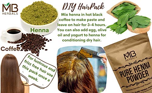 MB Herbals 100% Pure & Natural Henna Powder 100 Grams / 3.5 oz For Hair Color | For Natural Orange-Red Hair Color | Triple Sifted | No Preservatives