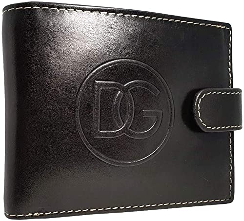 DG STUDIO Designer Men's Genuine Leather Wallet Black RFID Blocking Bifold Flip Men Wallets Card Holder Purse ID Window Coin Zipper Pocket with Gift Box (Limited Edition Black)