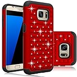 Galaxy S7 Edge Case, EC™ Hybrid Dual Layer Diamond Studded Bling Crystal Rhinestone Protective Case Cover for Samsung Galaxy S7 Edge (Red+Black)